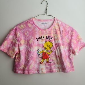 NWT Lisa Simpson girls pink and yellow cropped tshirt